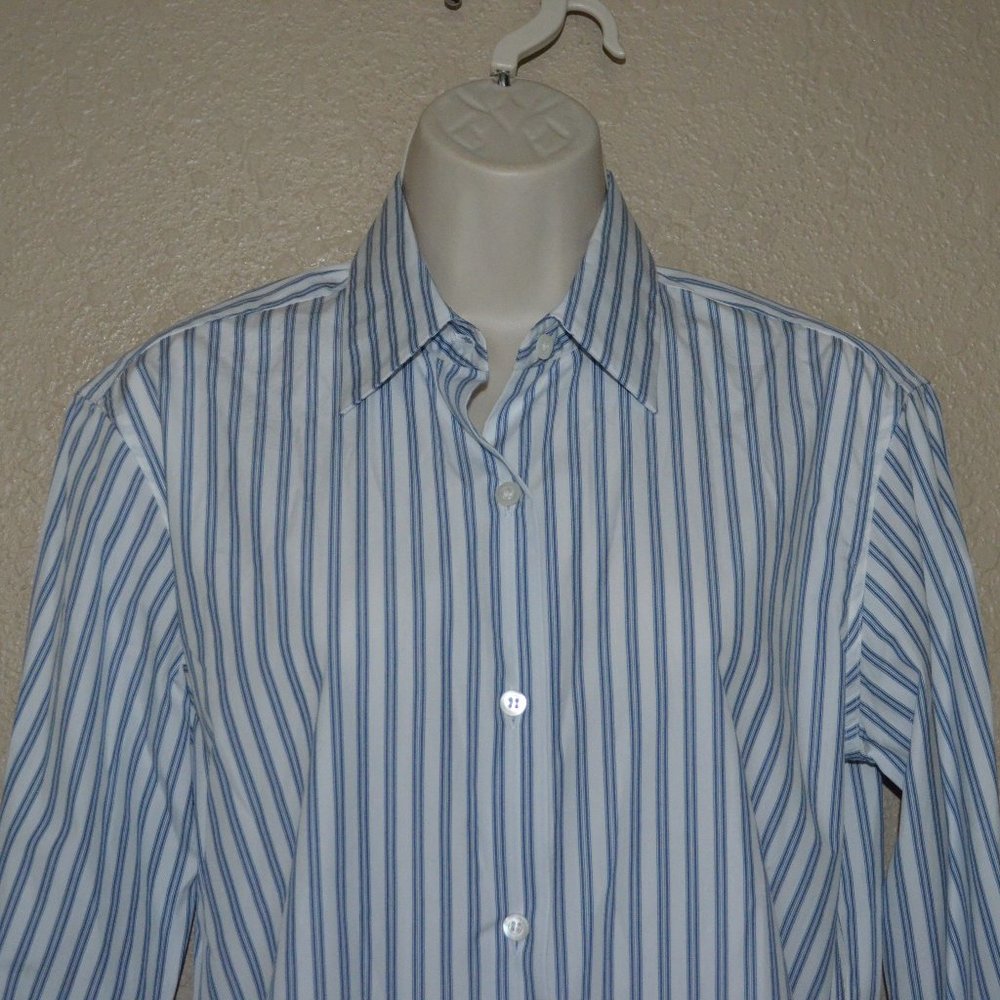 NWOT $535 Sz 34 0 Dries Van Noten Blue White Striped Long Sleeve Blouse - Picture 2 of 6